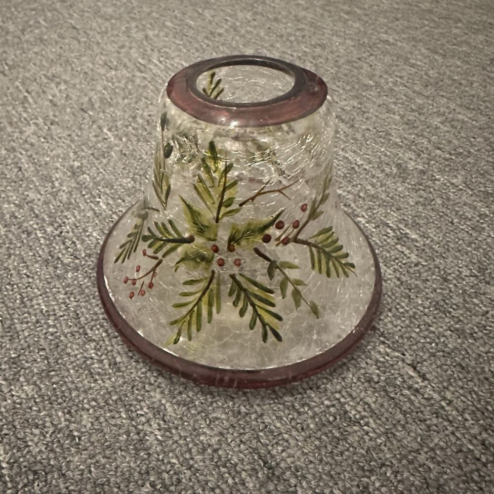 Yankee Candle Crackled Balsam Christmas Shade Topper Holly Berries Pine Red trim